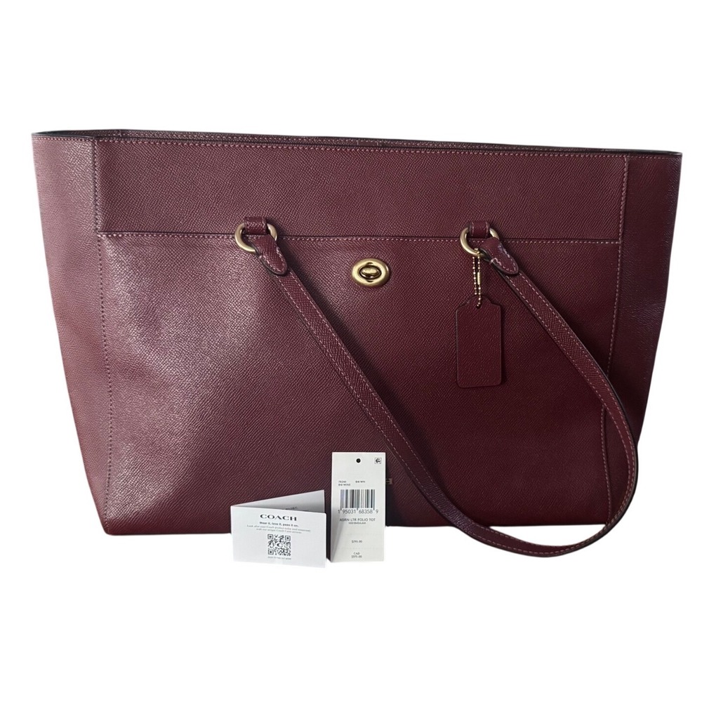 Coach Willow Folio Tote Bag Wine Burgundy Grained Leather Gold Hardware 78246
